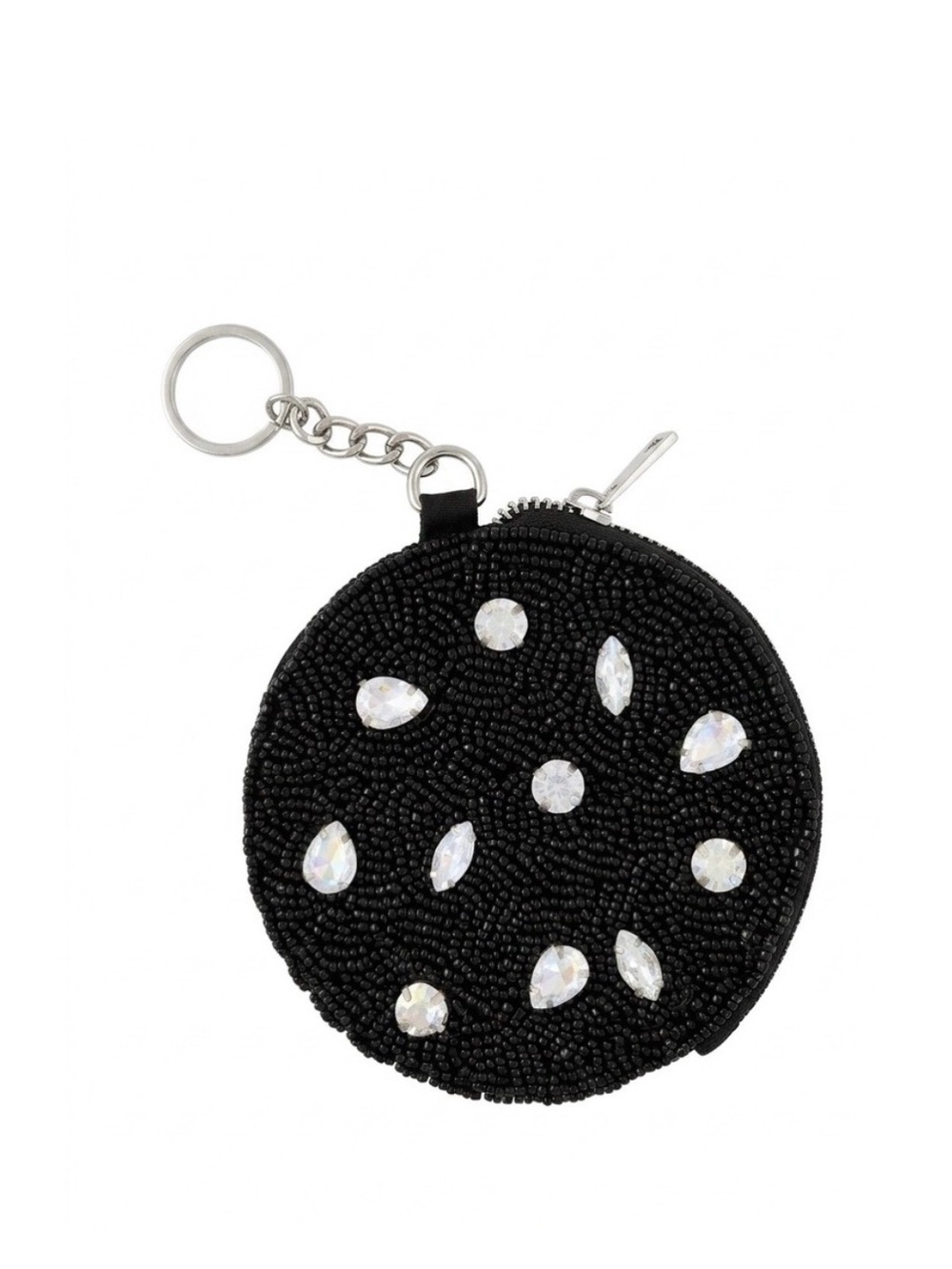 On 34th Round Beaded Coin Purse. Black.